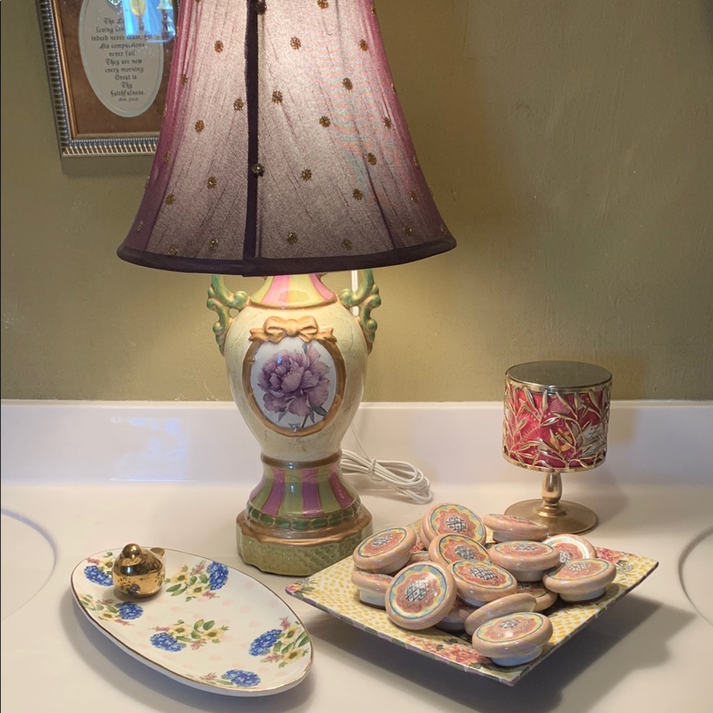 Floral Table Lamp with Purple Shade